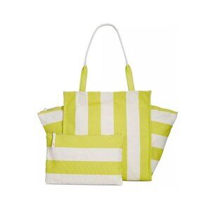 Macy's On 34th Cynthiah canvas extra large tote + pouch 2 PIECE SET -Lemon/White